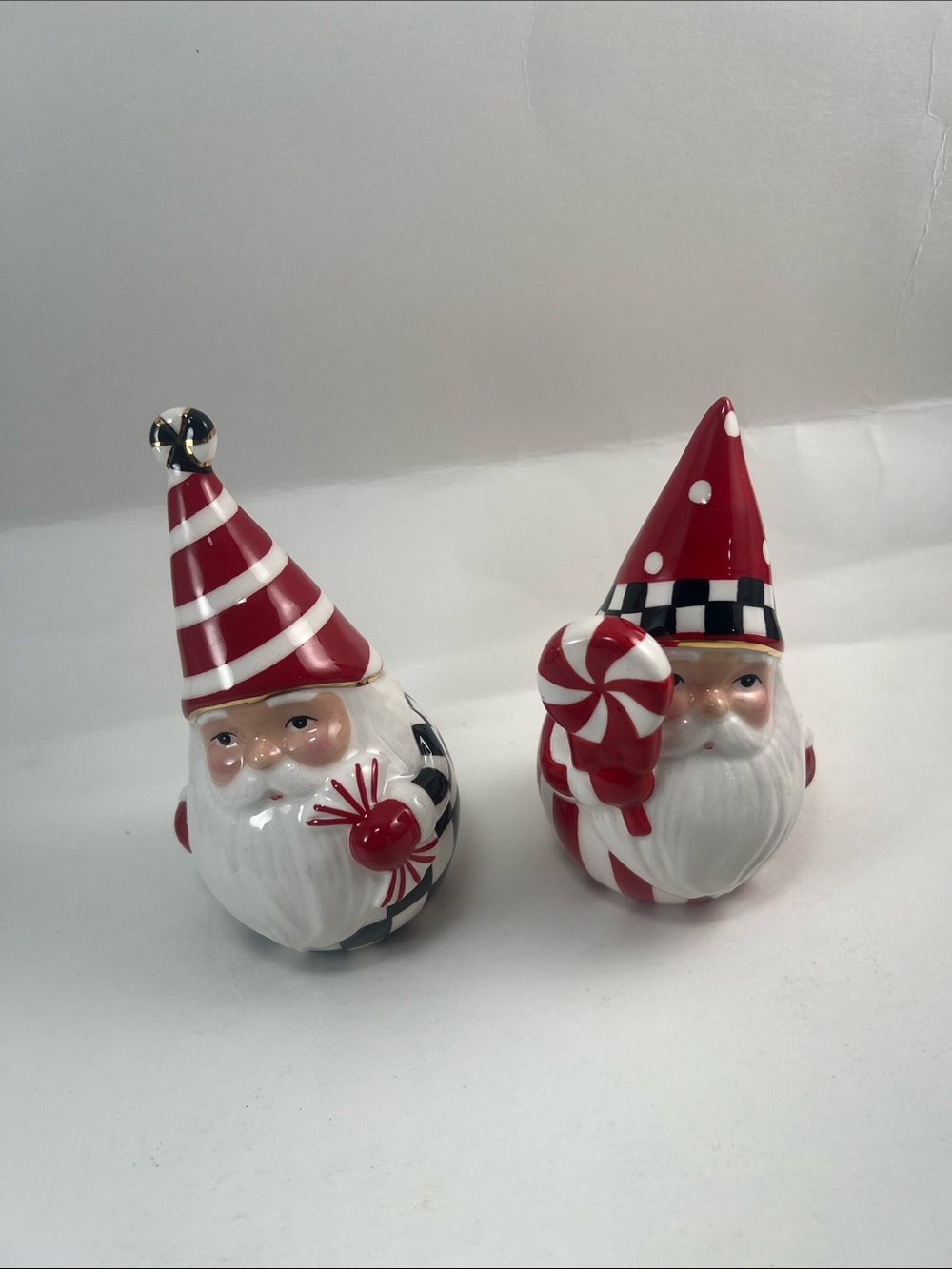 Festive Red and Black Striped Ceramic Gnome Salt & Pepper Set